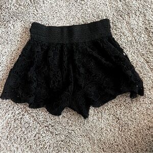 Black high waist floral knit lace shorts with elastic waist